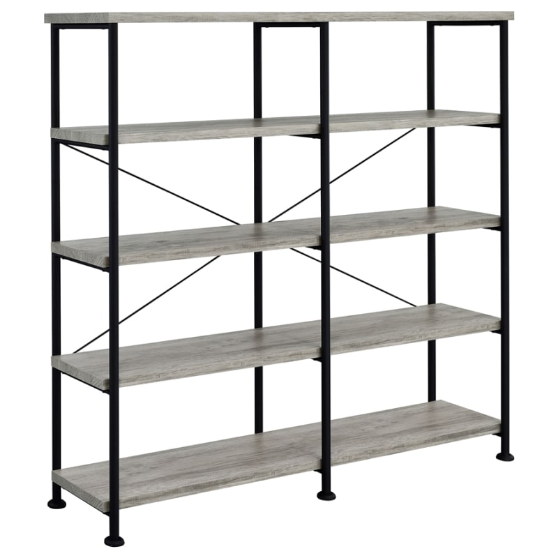 Analiese 63-Inch 4-Shelf Double Bookshelf in Grey Driftwood Finish by Coaster - COA-801544