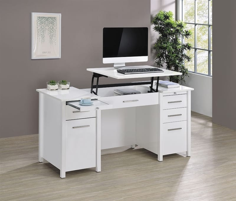 Dylan Lift Top Desk in High Gloss White Finish by Coaster - 801573