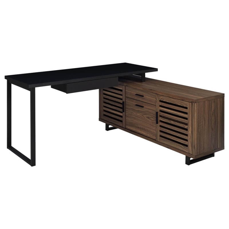 Maddox L-Shape Office Desk in Walnut and Black Finish by Coaster - COA-801861