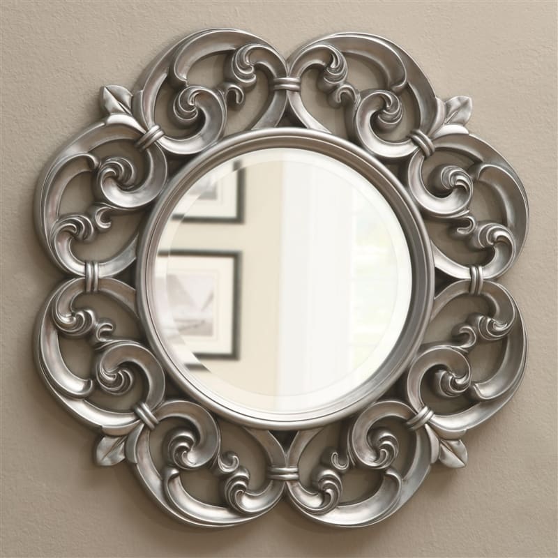Silver Fleur-de-lis Ornate Round Wall Mirror by Coaster - 900699