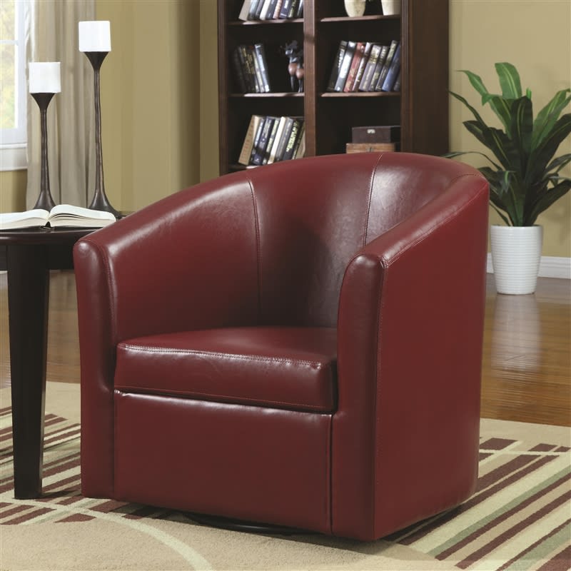 Swivel Accent Chair in Red Vinyl Upholstery by Coaster - 902099