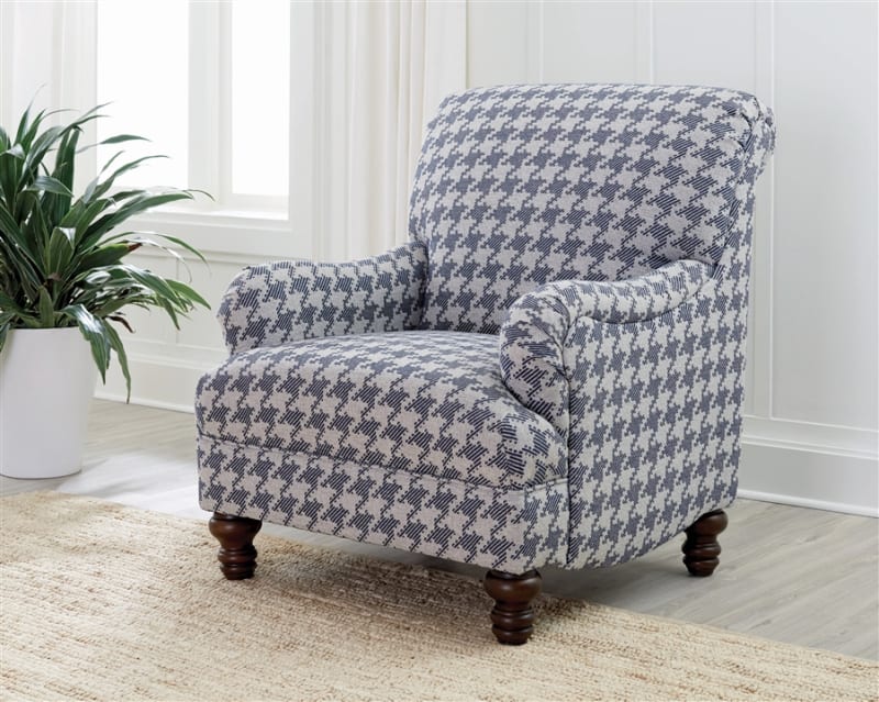 Glenn Accent Chair in Houndstooth Light Grey and Blue Linen-Like Fabric by Coaster - 903093