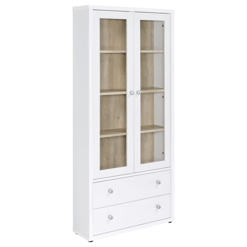 Hawthorne 4-Shelf Glass Door Tall Cabinet with Drawers in White Finish by Coaster - COA-953477