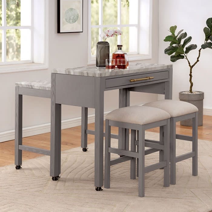 Whitehall 5 Piece Counter Height Dining Set in White/Light Gray/Beige Finish by Furniture of America - FOA-3544LG-PT