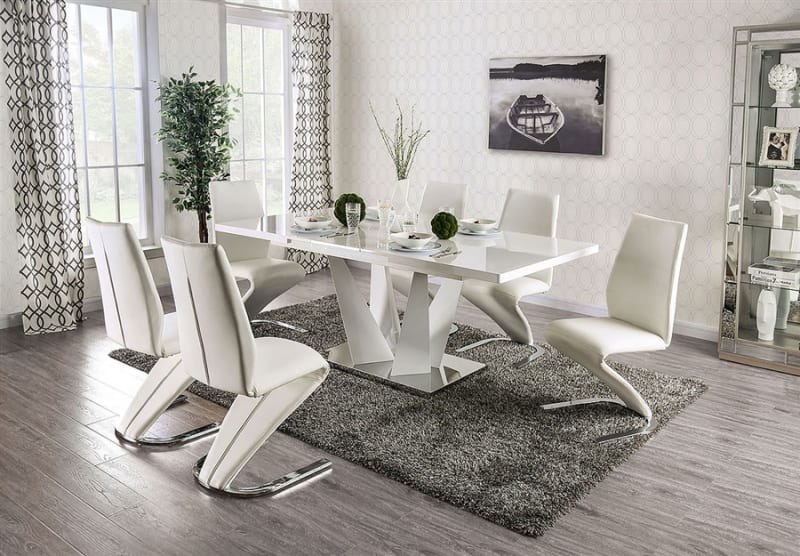 Zain 7 Piece Dining Room Set in White Finish by Furniture of America - FOA-3742