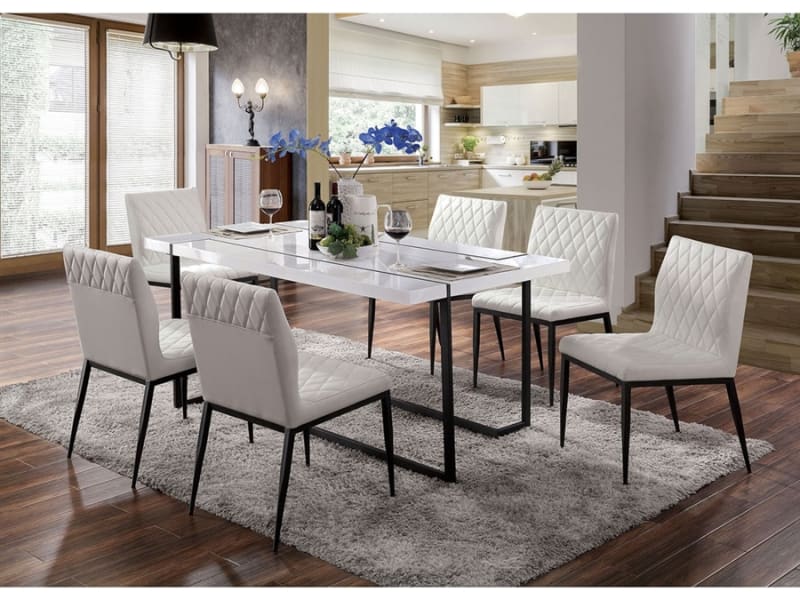 Alisha 7 Piece Dining Room Set in White/Black Finish by Furniture of America - FOA-3799T