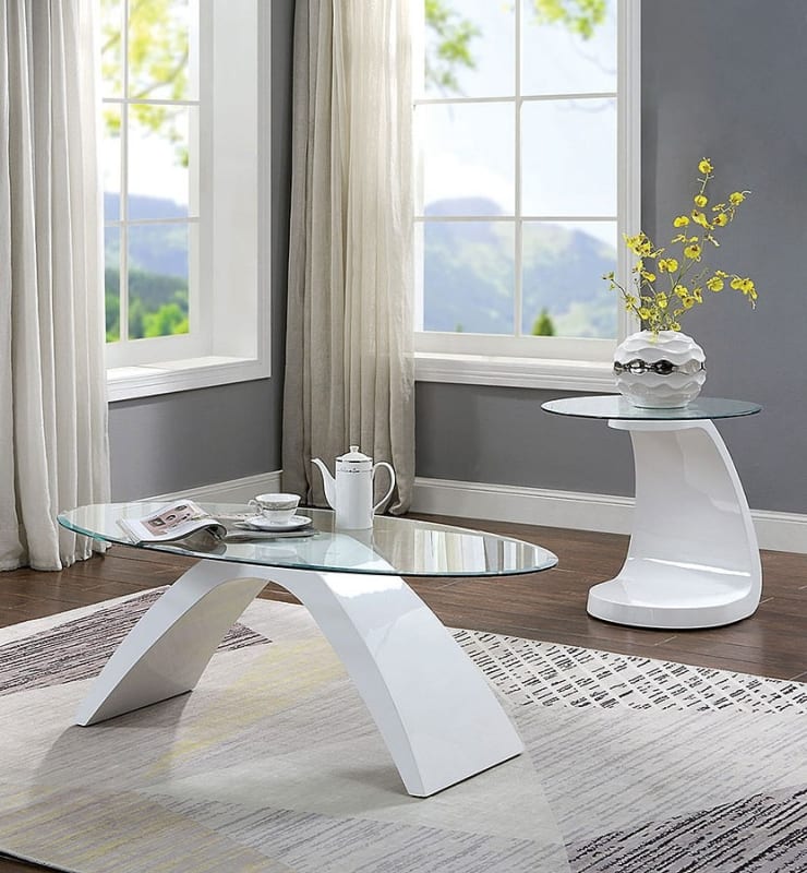 Nahara 2 Piece Occasional Table Set in White Finish by Furniture of America - FOA-4042WH-2PK