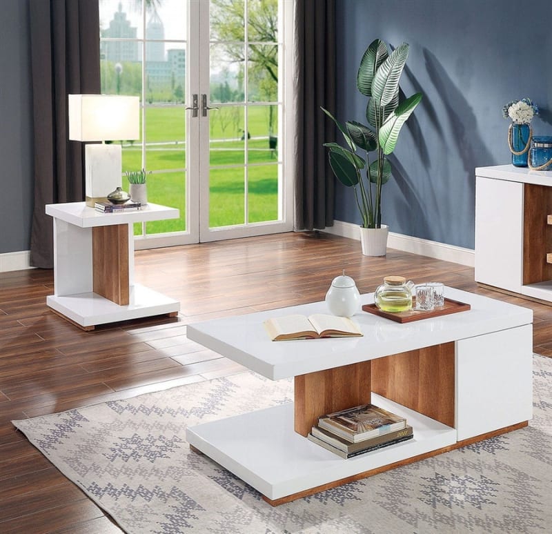 Moa 2 Piece Occasional Table Set in White/Natural Tone by Furniture of America - FOA-4495-2PK