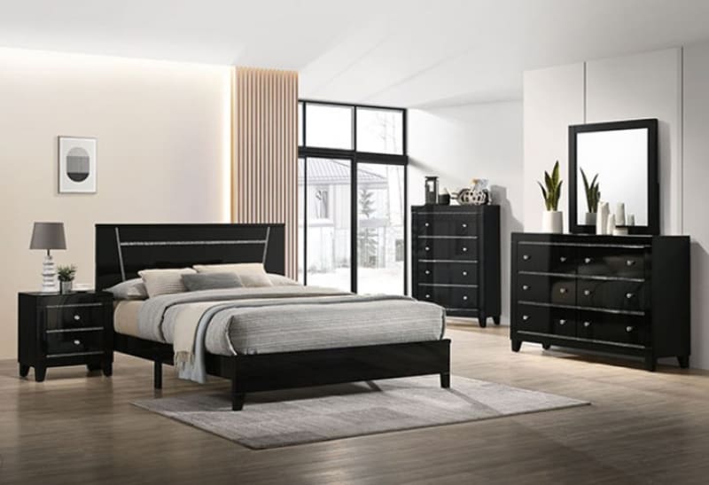 Magdeburg 6 Piece Bedroom Set in Black Finish by Furniture of America - FOA-7038BK