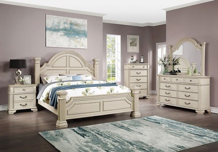 Pamphilos 6 Piece Bedroom Set in Antique White Finish by Furniture of America - FOA-7144WH