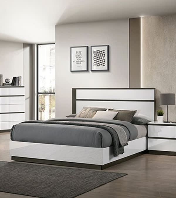 Birsfelden Bed in White/Metallic Gray Finish by Furniture of America - FOA-7225WH-B