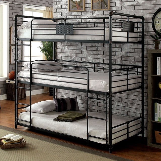 Olga Twin/Twin/Twin Bunk Bed in Antique Black Finish by Furniture of America - FOA-CM-BK912