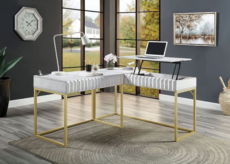 Freiburg Executive Home Office Desk in Antique White Finish by Furniture of America - FOA-CM-DK406WH