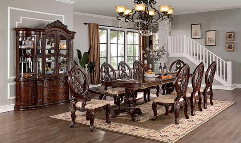Normandy 7 Piece Dining Room Set in Brown Cherry/Tan Finish by Furniture of America - FOA-CM3145