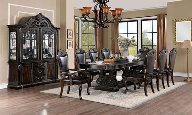 Lombardy 7 Piece Dining Room Set in Walnut/Dark Brown Finish by Furniture of America - FOA-CM3146