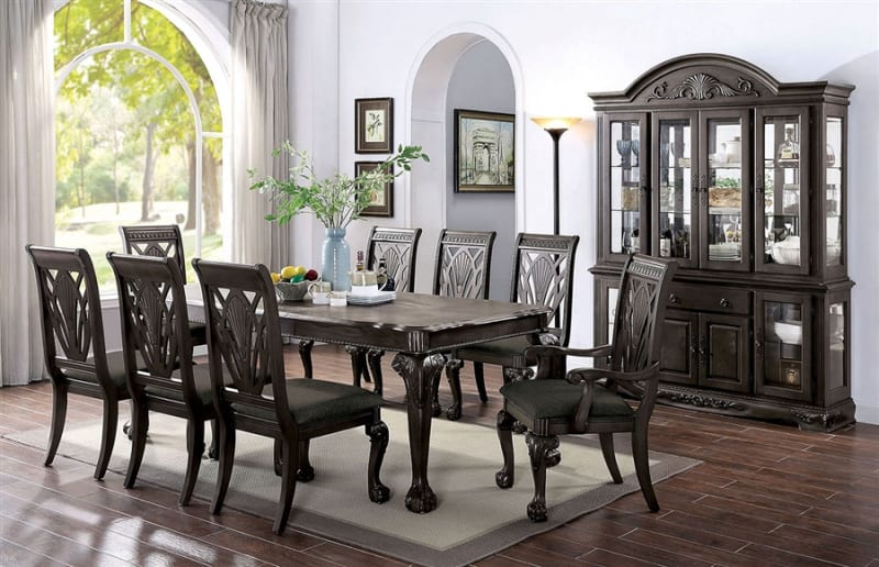 Petersburg 7 Piece Dining Room Set in Dark Gray Finish by Furniture of America - FOA-CM3185DG