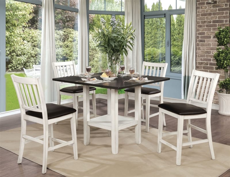 Raegan II 5 Piece Counter Height Dining Set in Antique White/Espresso Finish by Furniture of America - FOA-CM3197PT
