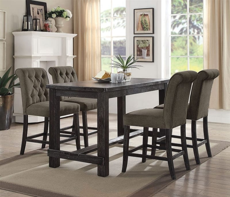 Sania II 5 Piece Counter Height Dining Set with Gray Chairs by Furniture of America - FOA-CM3324BK-PT-GRAY