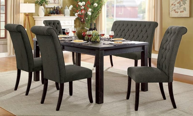 Sania I 6 Piece Dining Room Set with Gray Chair and Bench by Furniture of America - FOA-CM3324BK-T-72-GRAY