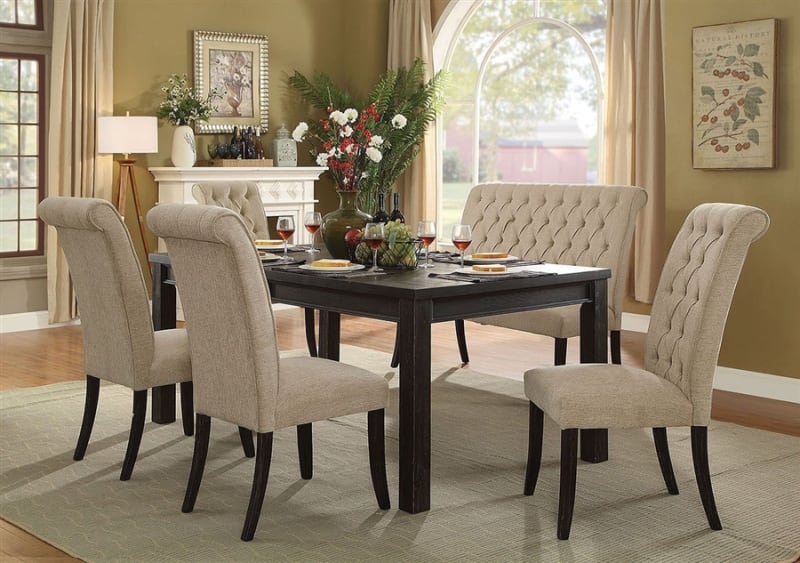 Sania I 6 Piece Dining Room Set with Ivory Chair and Bench by Furniture of America - FOA-CM3324BK-T-72-IVORY