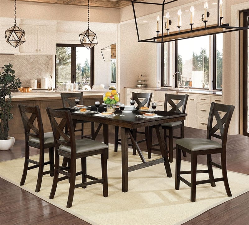 Bridgeville 7 Piece Counter Height Dining Set in Wire Brushed Rustic Brown Finish by Furniture of America - FOA-CM3344PT
