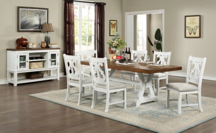 Auletta 7 Piece Dining Room Set in Distressed White/Distressed Dark Oak Finish by Furniture of America - FOA-CM3417-7PK