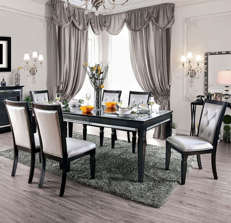 Alena 7 Piece Dining Room Set in Black/Silver Finish by Furniture of America - FOA-CM3452BK