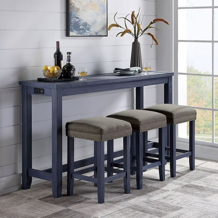 Caerleon 4 Piece Counter Height Dining Set in Antique Blue/Gray Finish by Furniture of America - FOA-CM3474BL-PT-4PK
