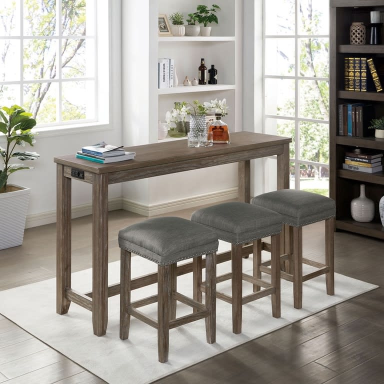 Caerleon 4 Piece Counter Height Dining Set in Wire-Brushed Gray/Gray Finish by Furniture of America - FOA-CM3474GY-PT-4PK