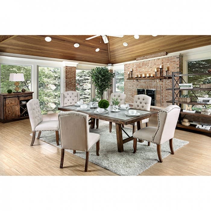 Colette 7 Piece Dining Room Set with Side and Wingback Chair by Furniture of America - FOA-CM3562T-78-CM3829F