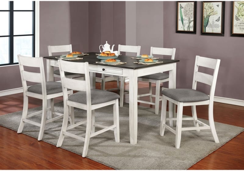 Anadia 7 Piece Counter Height Dining Set in Antique White/Gray Finish by Furniture of America - FOA-CM3715PT