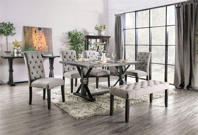 Alfred 7 Piece Dining Room Set with Light Gray Chairs by Furniture of America - FOA-CM3735-CM3735LG