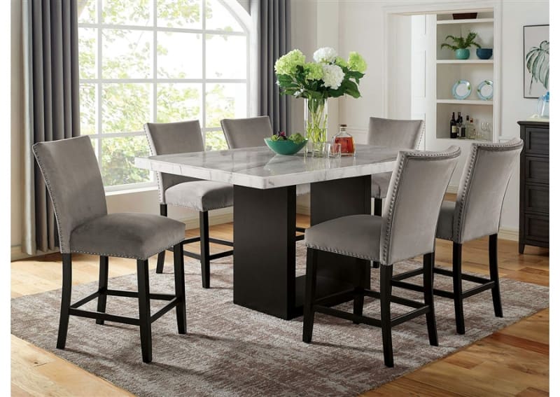 Kian 7 Piece Counter Height Dining Set in White/Black Finish by Furniture of America - FOA-CM3744PT
