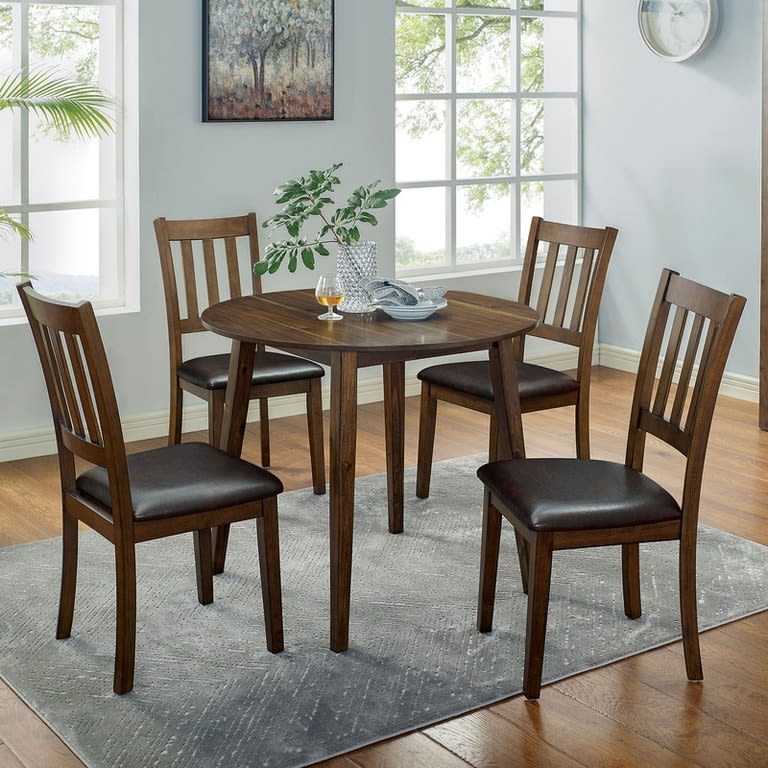 Blackwood 5 Piece Round Table Dining Room Set in Walnut/Dark Brown Finish by Furniture of America - FOA-CM3771RT-5PK