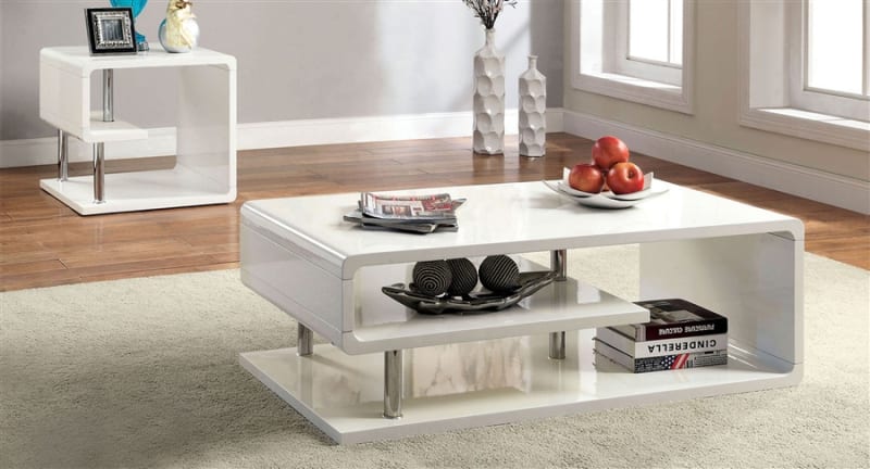Ninove I 2 Piece Occasional Table Set in White/Chrome by Furniture of America - FOA-CM4057-2PK