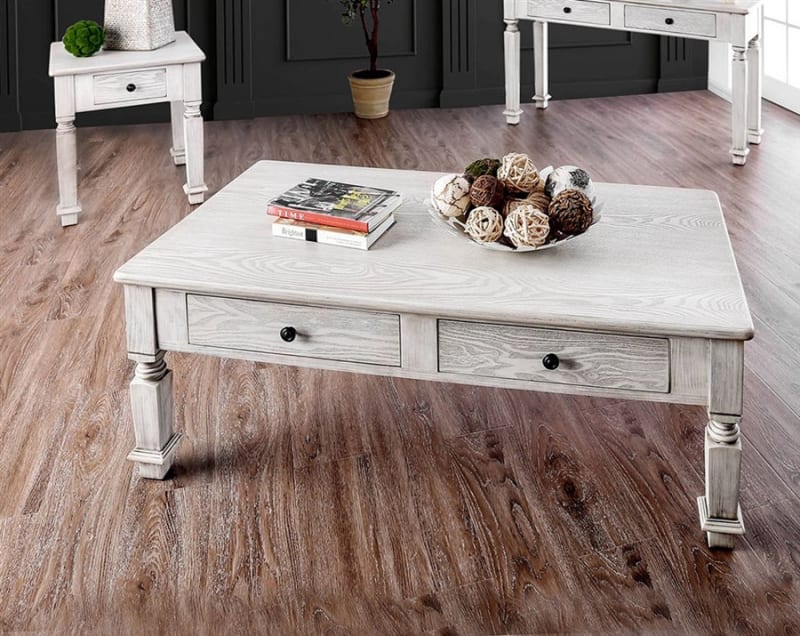 Joliet 2 Piece Occasional Table Set in Antique White by Furniture of America - FOA-CM4089-2PK
