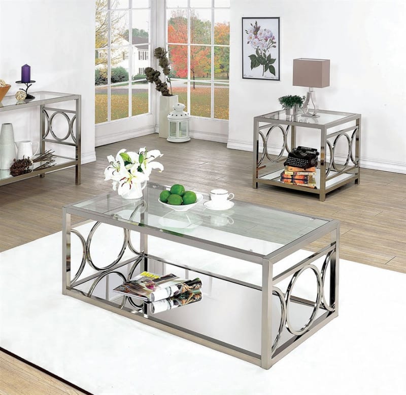 Rylee 2 Piece Occasional Table Set in Chrome by Furniture of America - FOA-CM4166CRM-2PK
