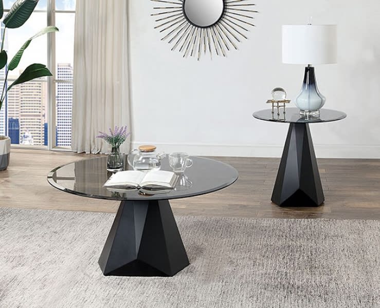 Bishop 2 Piece Occasional Table Set in Black/Gray Finish by Furniture of America - FOA-CM4192BK-2PK
