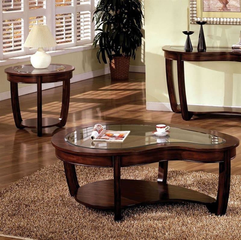 Crystal Falls 2 Piece Occasional Table Set in Dark Cherry by Furniture of America - FOA-CM4336-2PK
