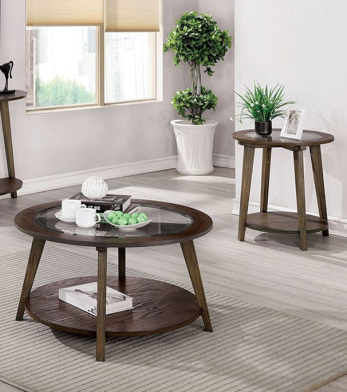 Uriel 2 Piece Occasional Table Set in Dark Oak by Furniture of America - FOA-CM4345-2PK