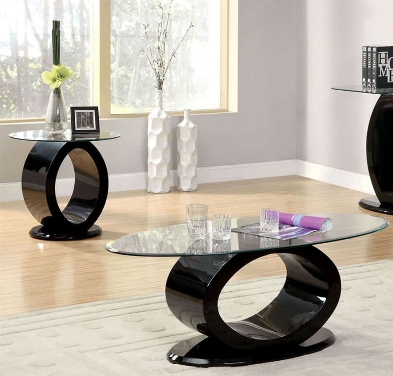 Lodia III 2 Piece Occasional Table Set in Black by Furniture of America - FOA-CM4825BK-2PK
