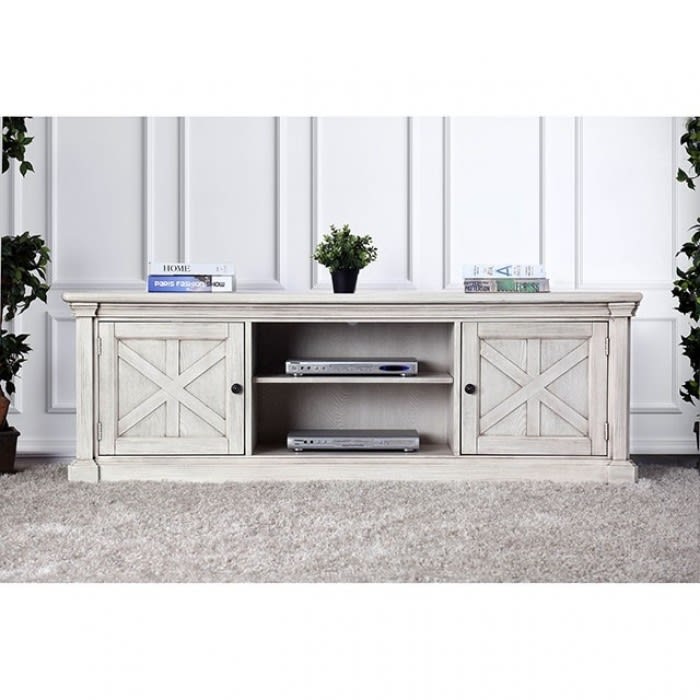 Georgia 72 Inch TV Console in Antique White Finish by Furniture of America - FOA-CM5089-TV-72