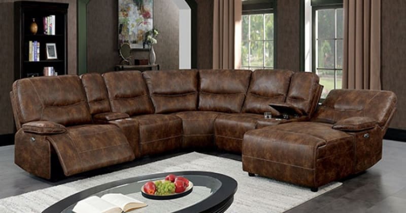 Chantelle Power Sectional Sofa in Brown by Furniture of America - FOA-CM6229BR