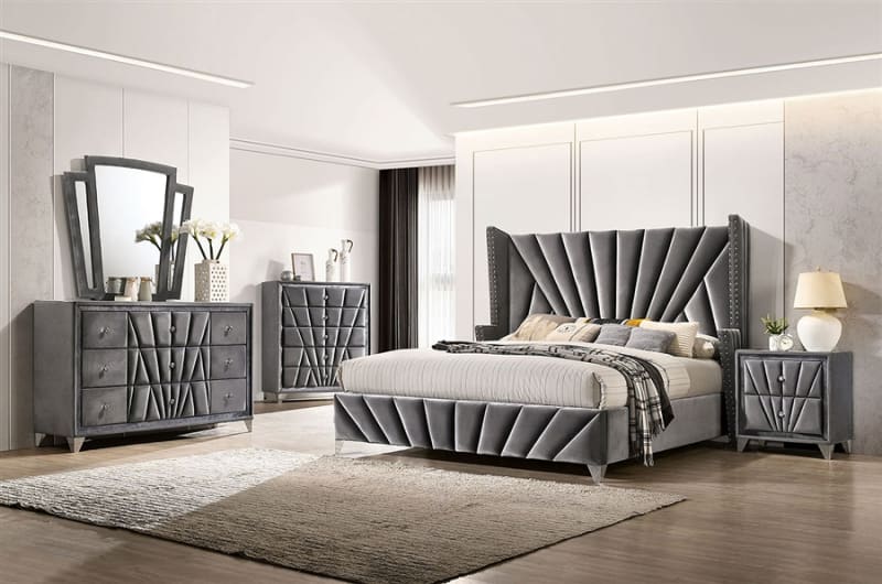 Carissa 6 Piece Bedroom Set in Gray Finish by Furniture of America - FOA-CM7164