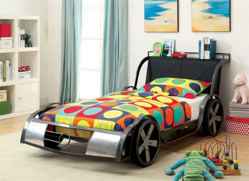 GT Racer Twin Bed in Silver/Gun Metal Finish by Furniture of America - FOA-CM7946-B