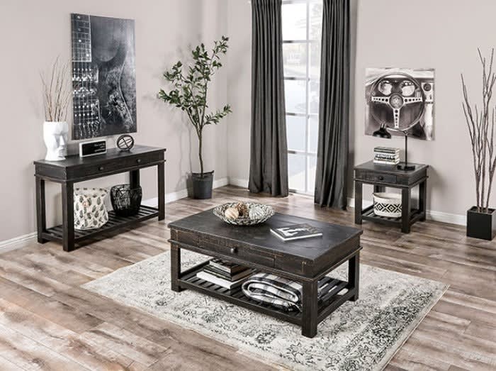 Mcallen 2 Piece Occasional Table Set in Rustic Black Finish by Furniture of America - FOA-EM4009BK-2PK