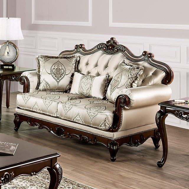 Veracruz Loveseat in Dark Cherry and Beige Finish by Furniture of America - FOA-FM65002BG-LV