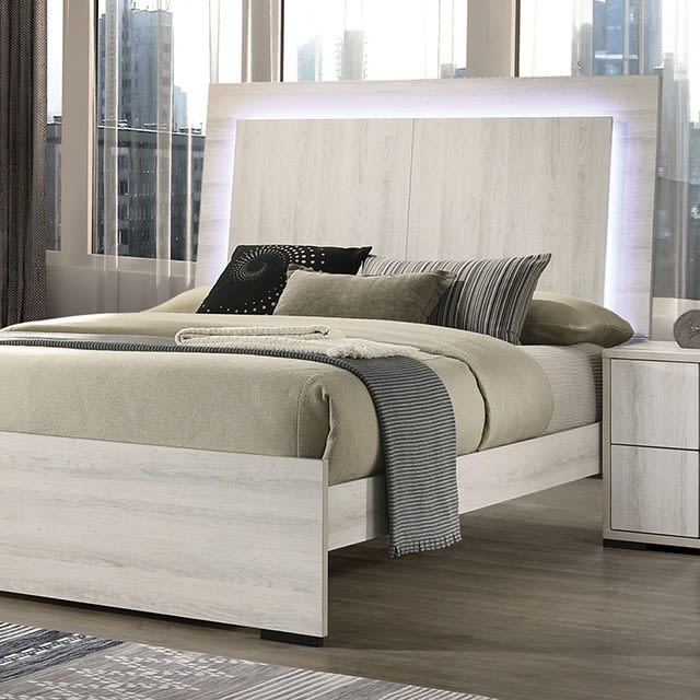 Horten Contemporary Bed in White Wash Finish by Furniture of America - FOA-FM7200WH-B