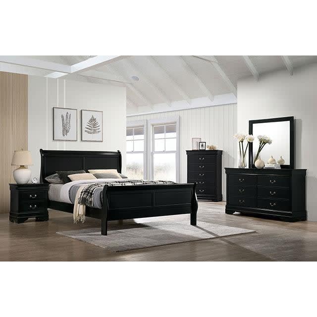 Louis Philippe 6 Piece Bedroom Set in Black Finish by Furniture of America - FOA-FM7866BK