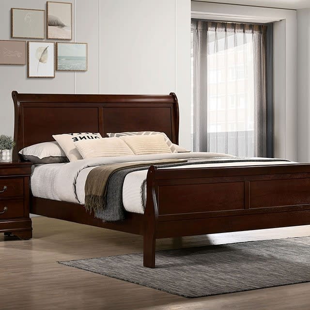 Louis Philippe Transitional Bed in Dark Cherry Finish by Furniture of America - FOA-FM7866CH-B